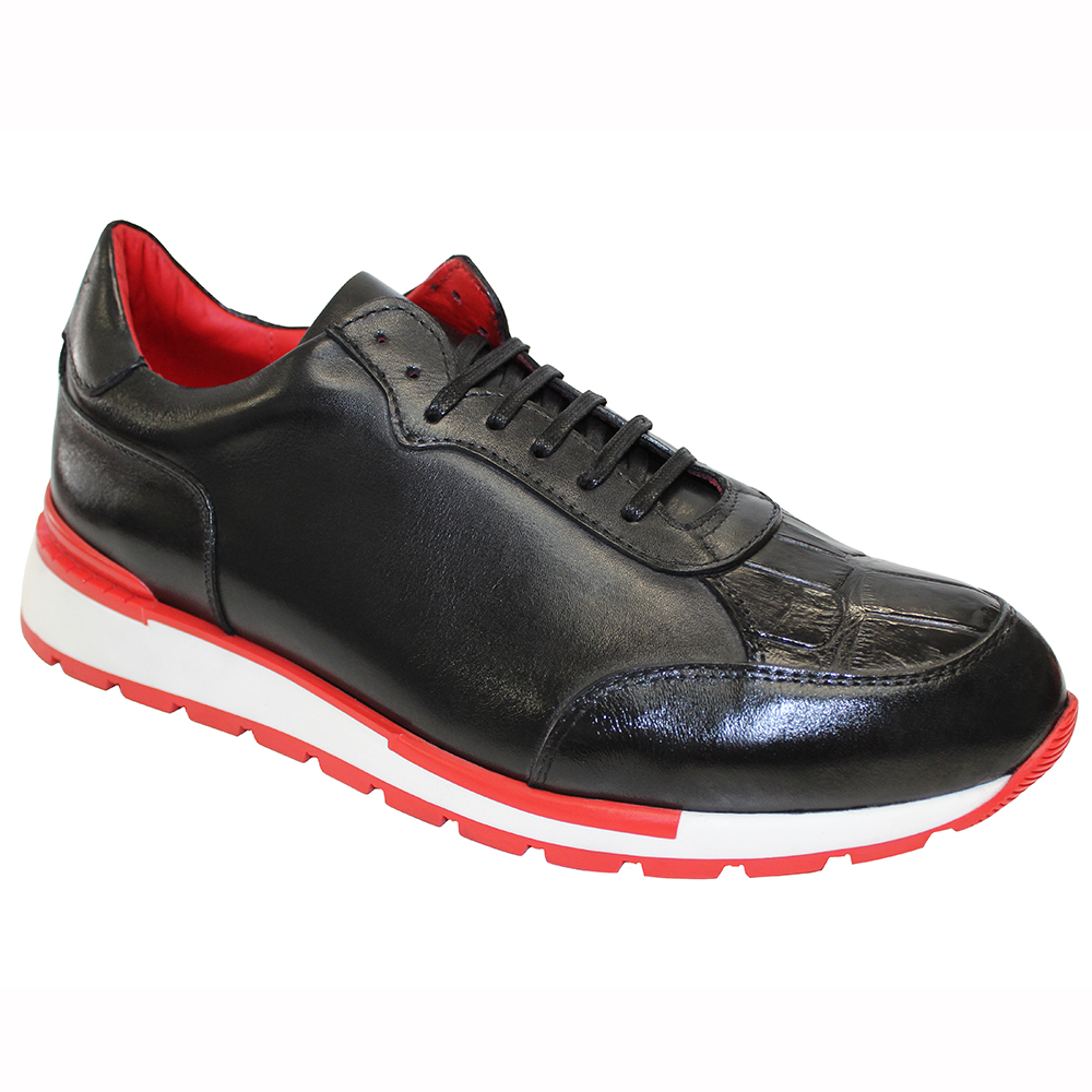 Fennix Italy "Freddie" Black Genuine Alligator / Calf-Skin Leather Casual Sneakers.
